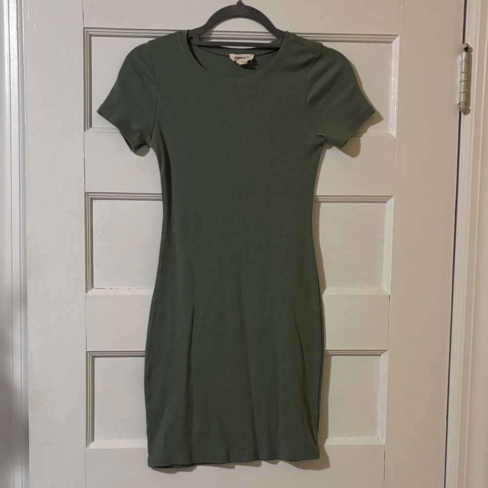 Open Edit Olive Green Short Sleeve Bodycon Dress